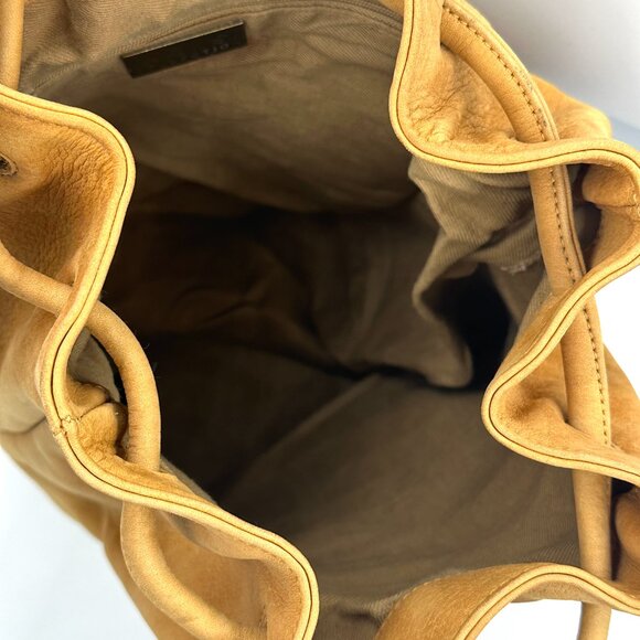 L.J.S Collection Vtg Camel Tan Suede Leather Large Bucket Cinched Backpack - Picture 8 of 8